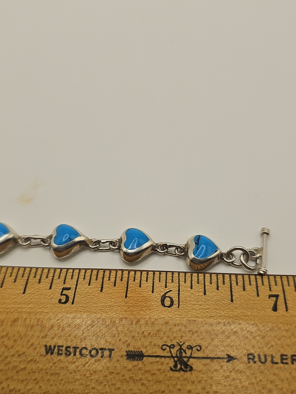 Mexico 925 Sterling Silver Turquoise Heart Link Bracelet Womens Size 7 Blue Y2K - Picture 3 of 7